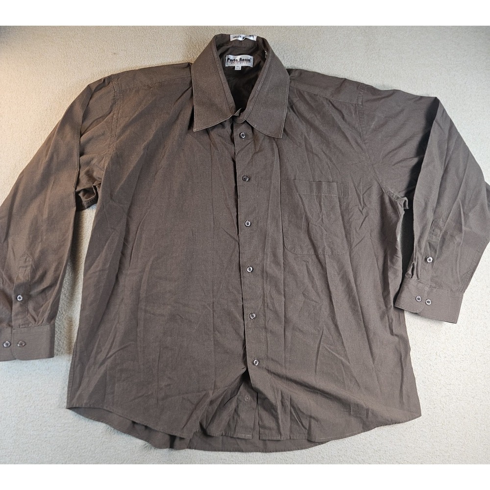 Porta Rossa Men's 18 1/2 34/35 Brown Cotton Blend Long Sleeve Dress Shirt Big